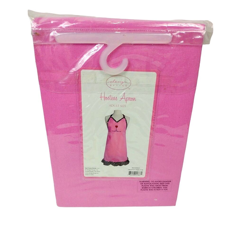 Wine Hostess Apron Mommy's Sippy Cup Pink Embroidered One Size Adult NWT